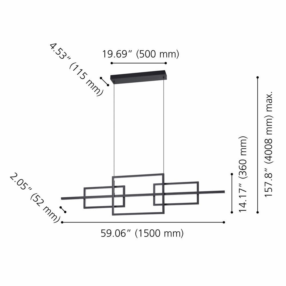 39798_DIMENSION_0001 | Eglo Romania Lustră minimalistă PUEBLA 39798 LED 35W 3000K IP20 oțel negru, plastic alb