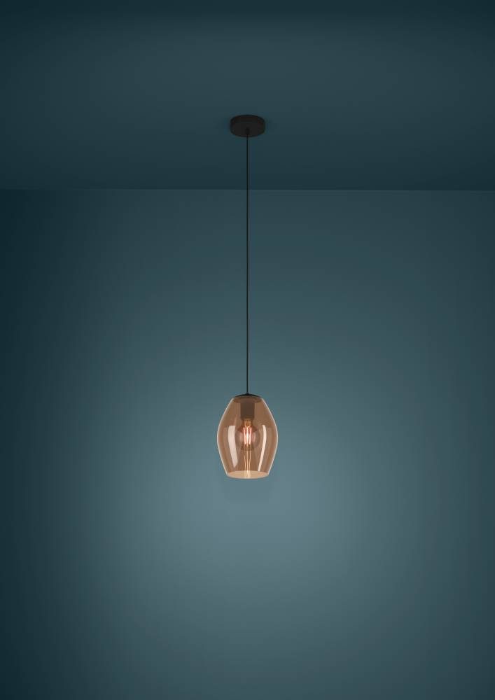 390159_AMBIENT_0001 | Eglo Romania Pendul ESTANYS 1 390159, Ø190 mm, E27, 1X40W, IP20, oțel, negru, sticlă