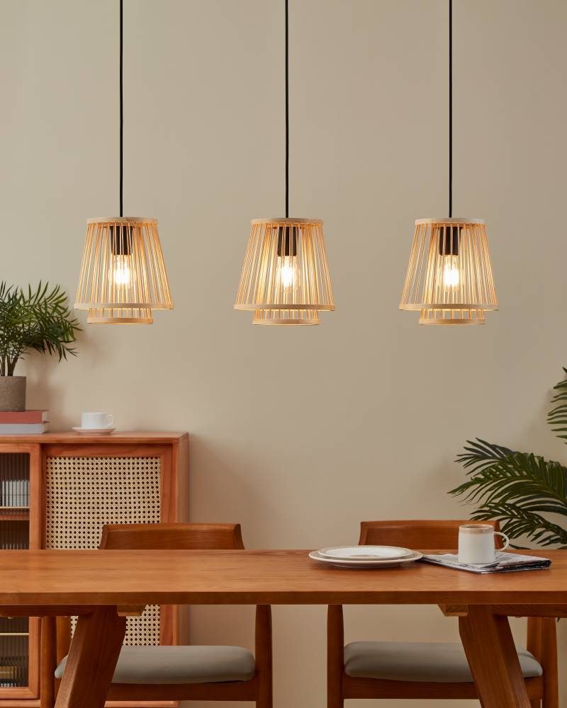 43853_AMBIENT_0001 | Eglo Romania Lustră HYKEHAM 43853, E27, 3X40W, IP20, oțel negru, lemn, natural