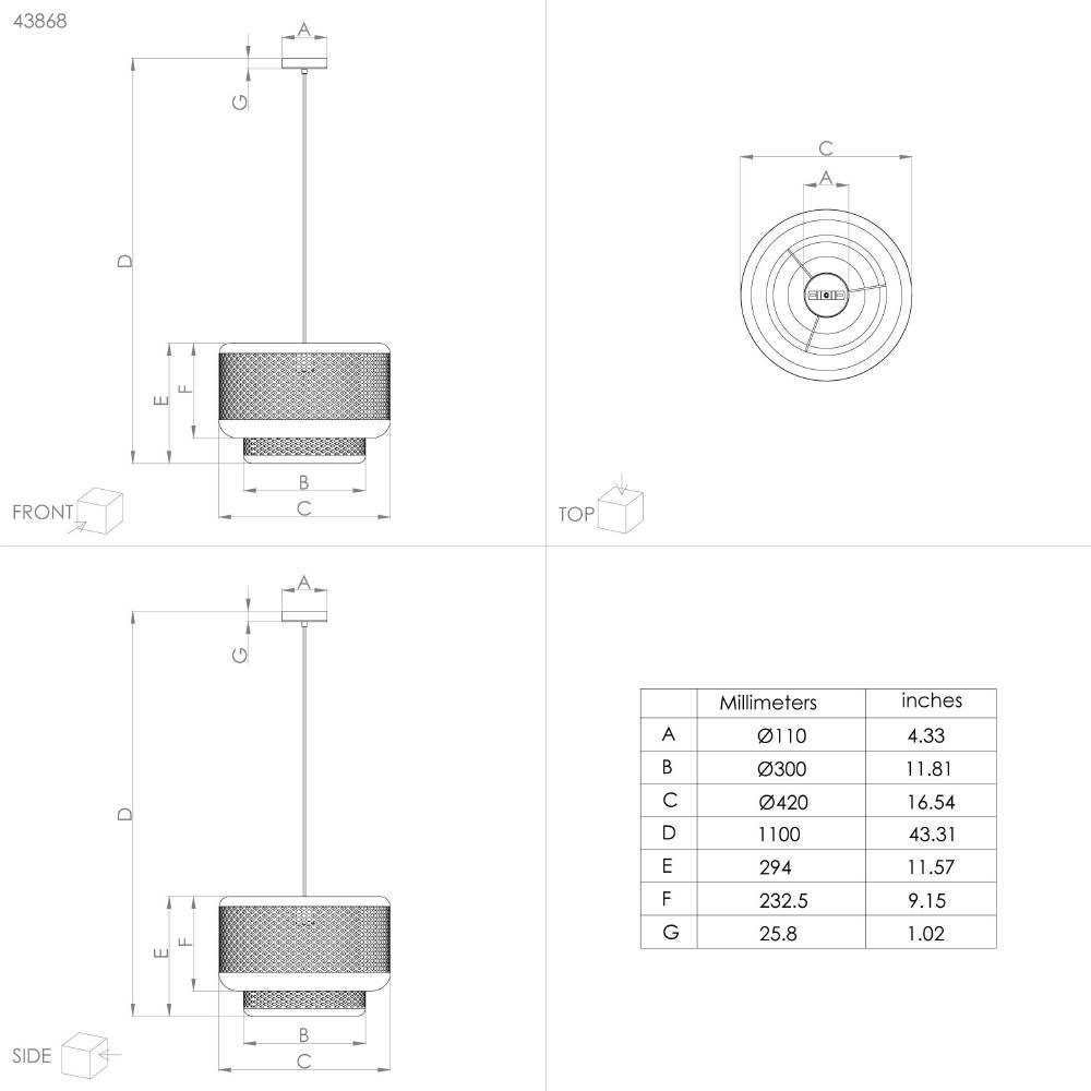 43868_DIMENSION_0001 | Eglo Romania Pendul HETTONLE E27 IP20 43868