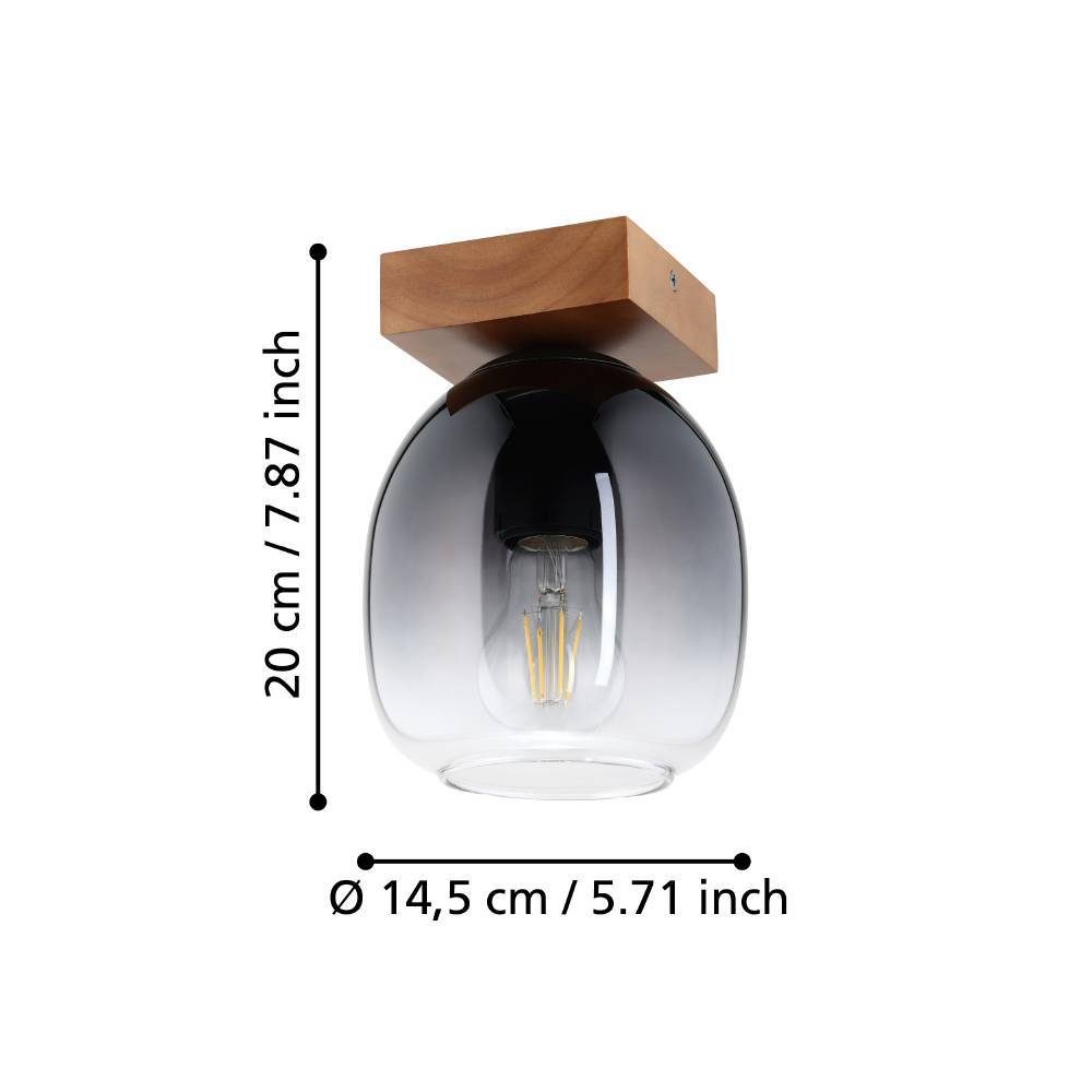 900825_DIMENSION_0001 | Eglo Romania Plafonieră FILAGO 900825, Ø145 mm, E27, 1X40W, IP20, lemn, oțel, maro, sticlă