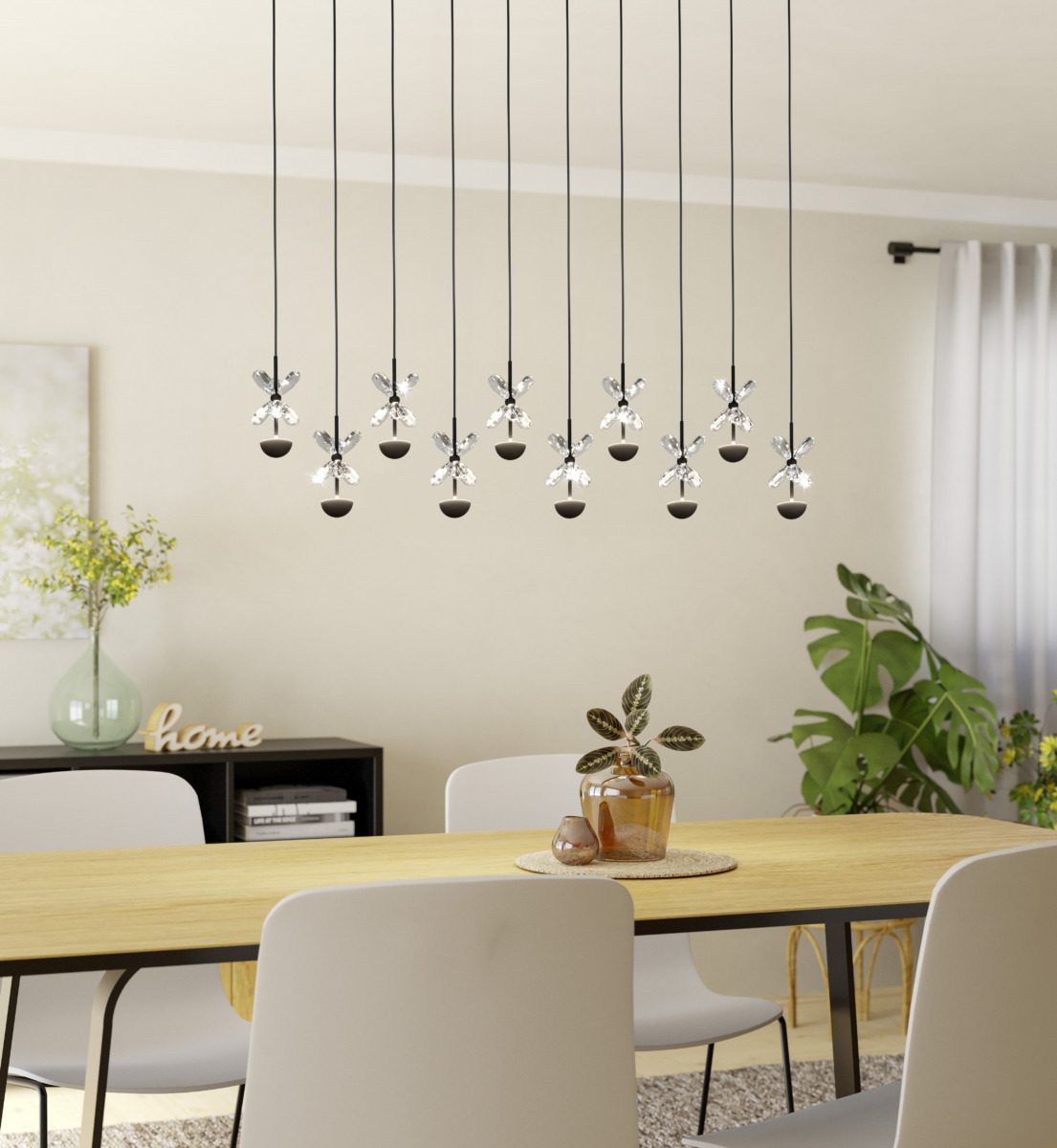 Lustră EGLO PIANOPOLI 2 | Eglo Romania Lustră PIANOPOLI 2 390278, LED, 10X2,3W, 3000K, IP20, oțel negru, sticlă transparentă