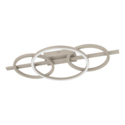 Contemporary ceiling light with overlapping circular rings suspended on a metal bar