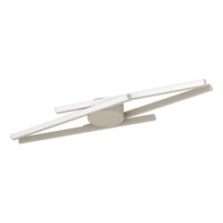 Two-arm adjustable ceiling track light fixture with white elongated arms and a central round hub, shown mounted to the ceiling (informative).