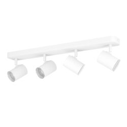 White four-light track ceiling fixture with adjustable cylindrical spotlights in a row