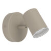 Beige wall-mounted adjustable spotlight with a cylindrical shade directed downward