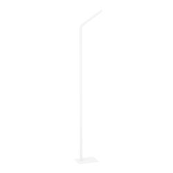 White minimalist floor lamp with a vertical stem and angled top arm