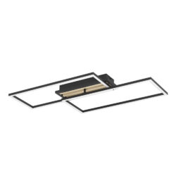 Modern double-rectangle ceiling light with black frames, white edges, and a wood accent in the center.