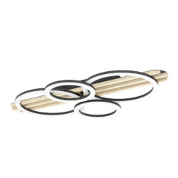 Abstract wall sculpture of overlapping circular rings mounted on wooden dowel blocks, forming a modern art piece.
