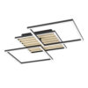 Geometric ceiling light fixture with interlocking square frames and wood accents