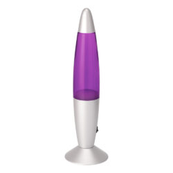Purple lava lamp with a silver base and cap on a white background.