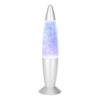 Purple and blue lava lamp with a silver base and cap, a decorative desk ornament.
