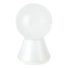 White spherical object perched on a conical pedestal (decorative ornament).