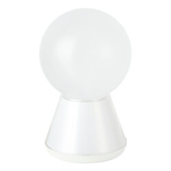White spherical object perched on a conical pedestal (decorative ornament).