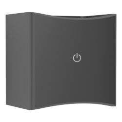 Curved dark gray panel with a centered white power icon, resembling a power button (on/off switch).