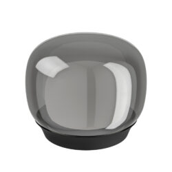 Clear cloche with black base, viewed from above, used to cover dishes in a restaurant setting.