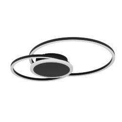Modern circular ceiling light fixture with intertwined rings in black and white finish.
