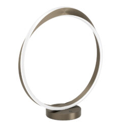 Bronze circular LED ring light on a base, used for photography or makeup tutorials, with a white inner ring.