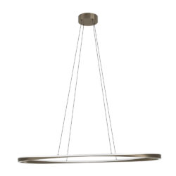 Bronze circular ring pendant light suspended by four cables from a ceiling mount.