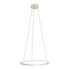 Modern circular pendant light hanging from three cables with a white ring fixture