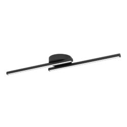 Wall-mounted linear LED vanity light with two slim horizontal bars and a central mount.