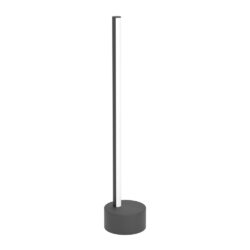 Minimalist floor lamp with a two-tone vertical pole (black and white) on a round gray base, designed for contemporary interiors.