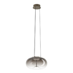 Single smoky glass pendant light hanging from a ceiling canopy with two suspension cords