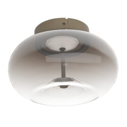 Semi-flush mount ceiling light with a large clear glass dome and bronze base.