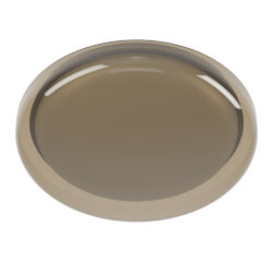 Glossy beige oval button seen from above on a white background, with a reflective surface.