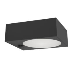 Rectangular black wall sconce with a white circular diffuser on the bottom edge
