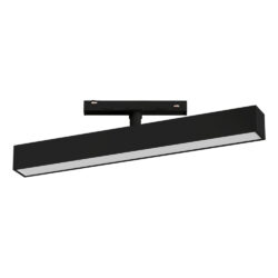 Long black ceiling-mounted linear LED light fixture with a rectangular bar.